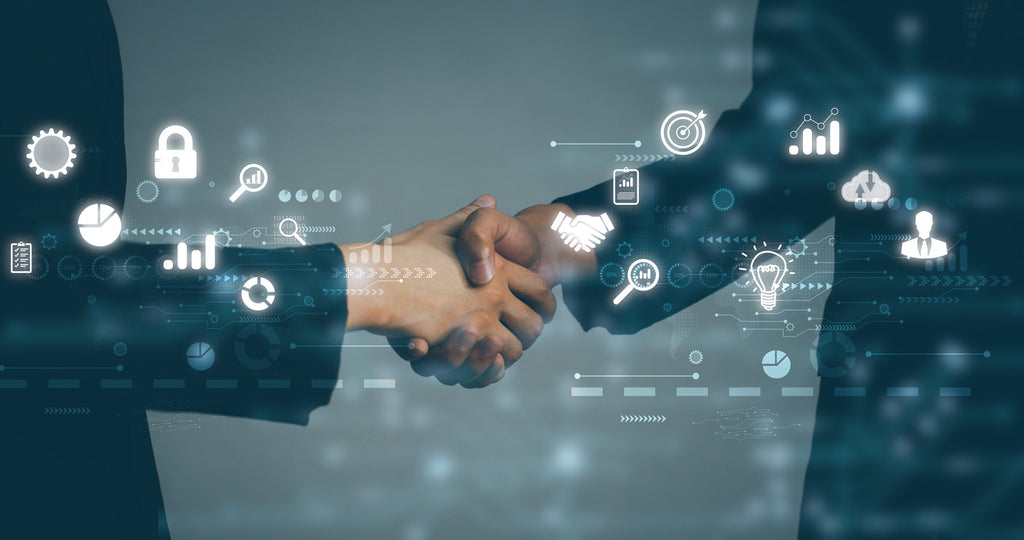 [Global] Strada and EY announce strategic alliance - business deal handshake and digtal icons